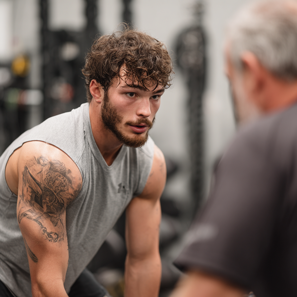 Before and after transformation showing improved physique and confidence